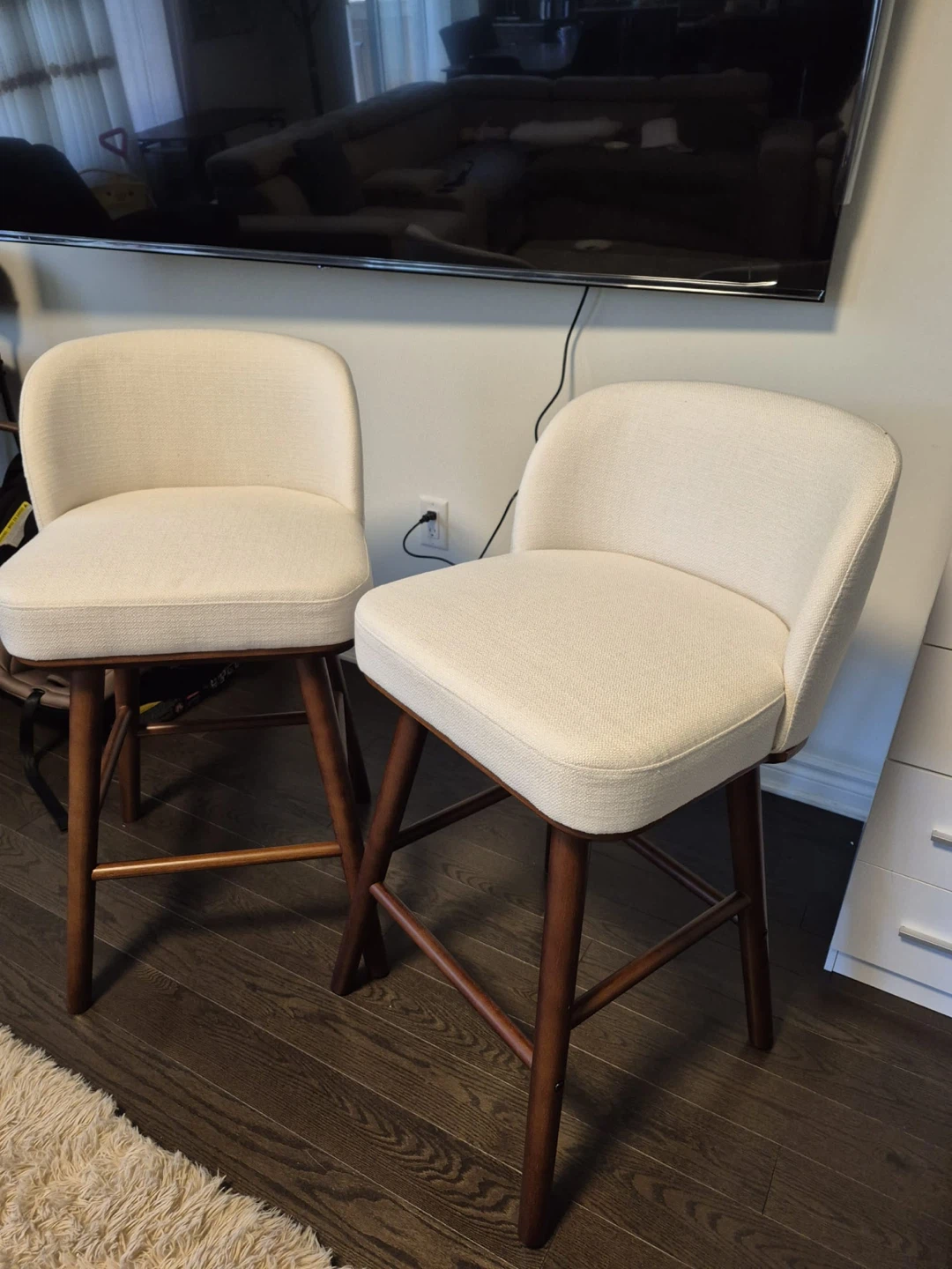 Cream Upholstered Swivel Bar Stools (Set of 2) - photo 3