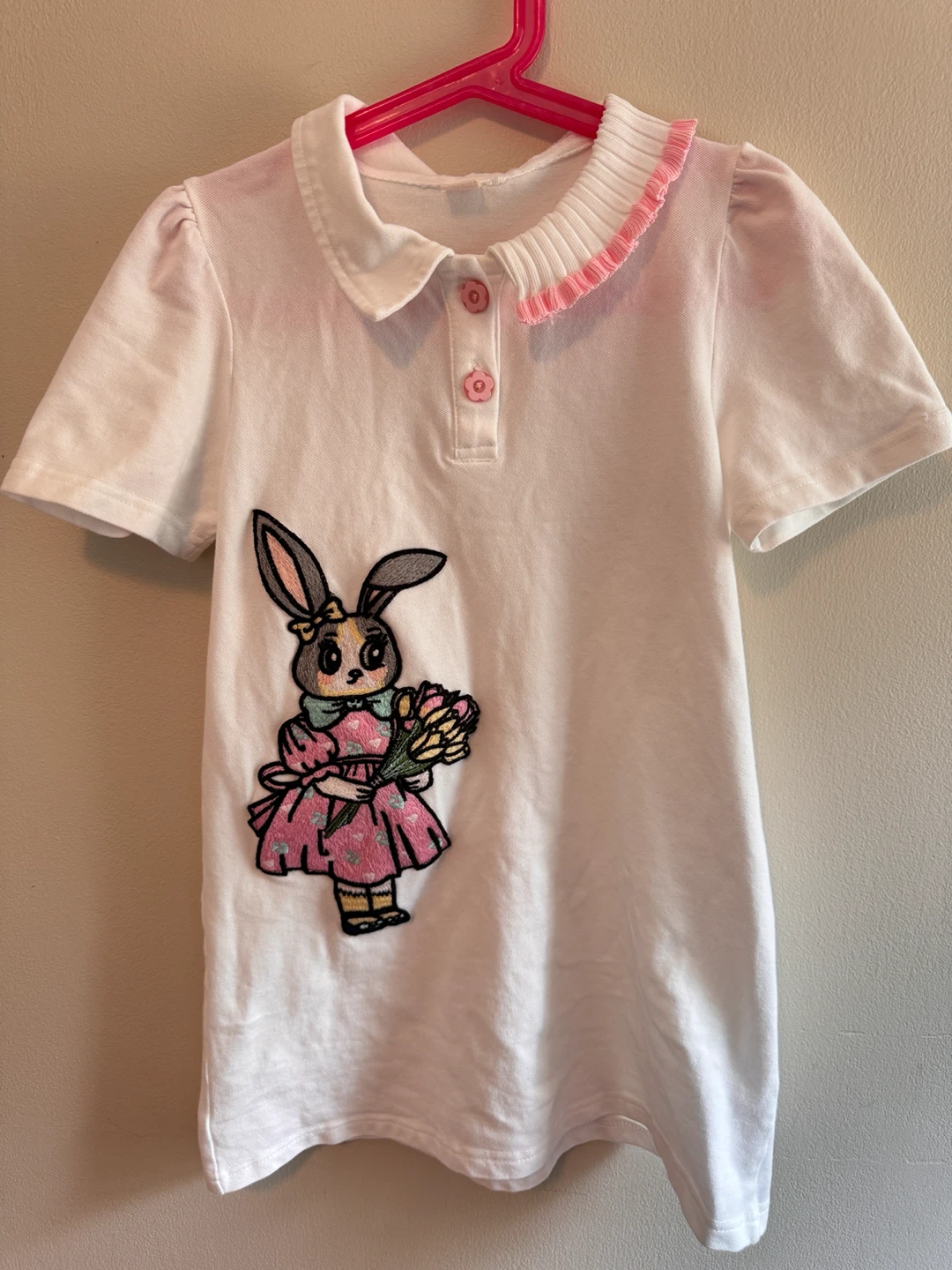 Cotton Girls Dress with Bunny Applique 5-6T