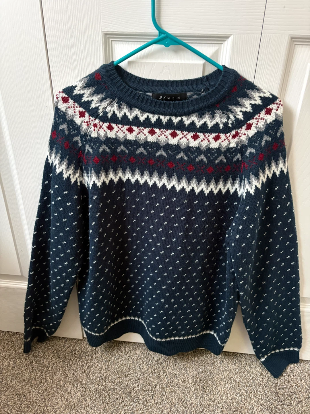 21 Men- Navy Crewneck Sweater with White and Red Accents - photo 3
