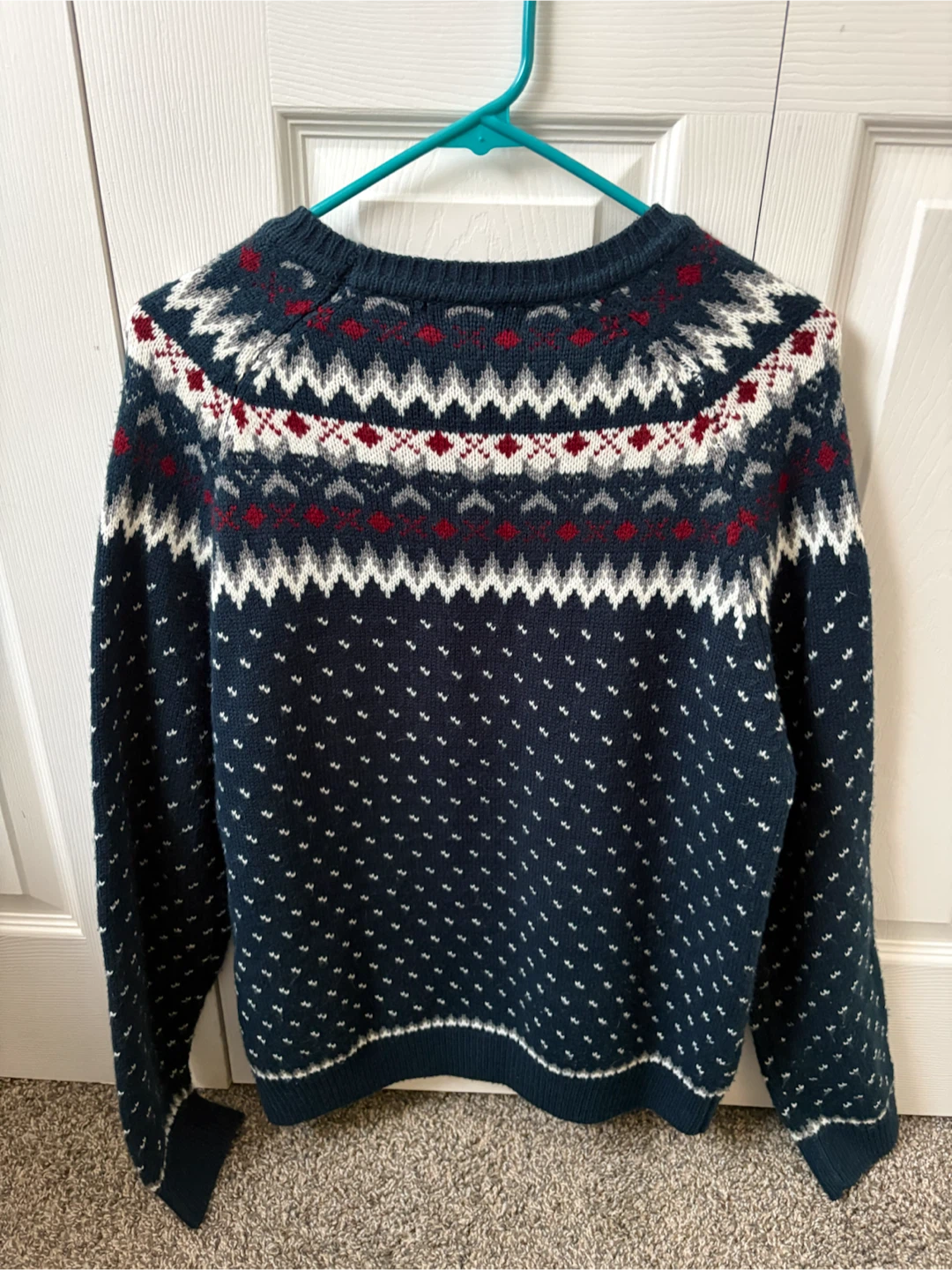 21 Men- Navy Crewneck Sweater with White and Red Accents - photo 4