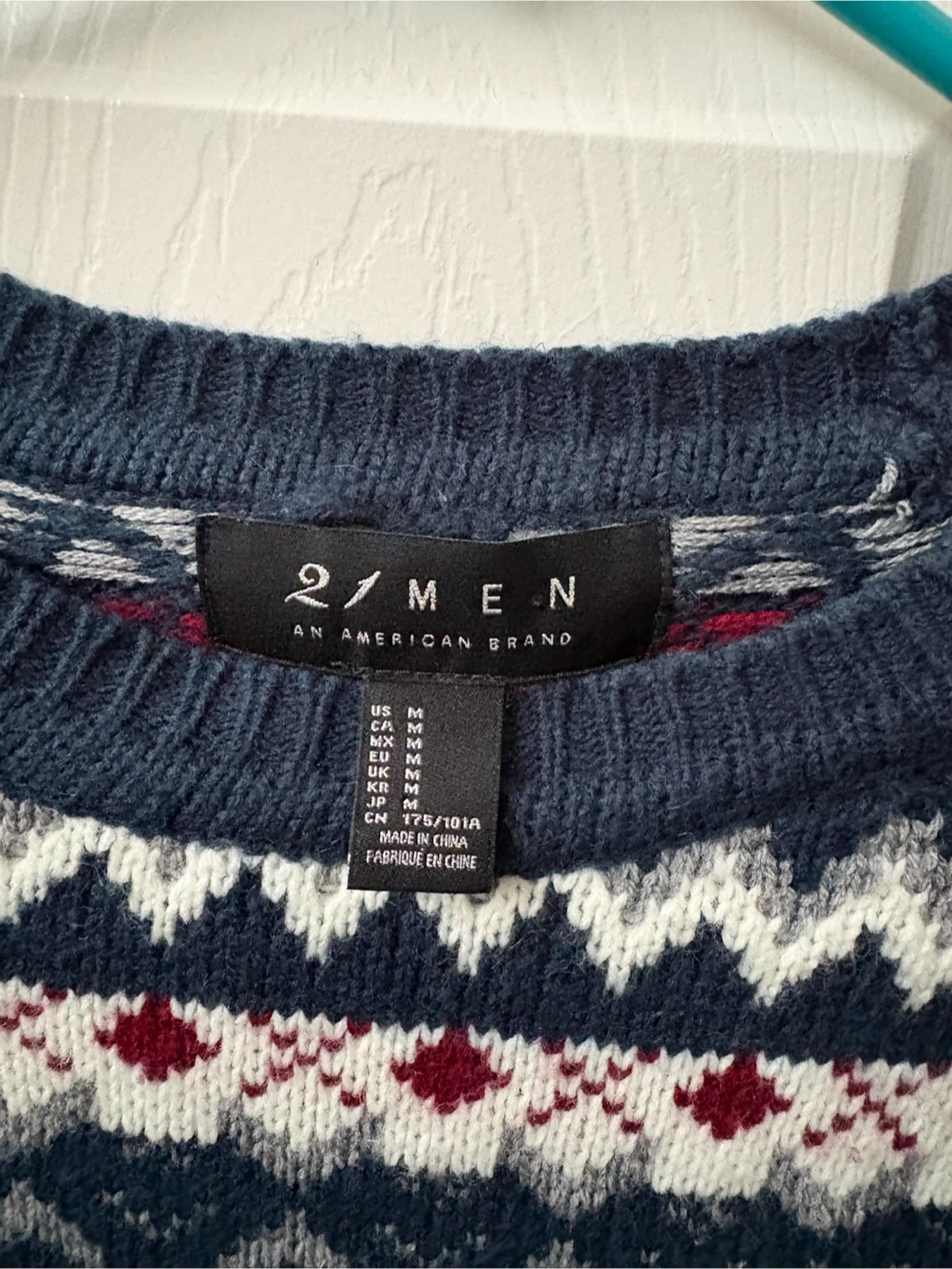 21 Men- Navy Crewneck Sweater with White and Red Accents - photo 5