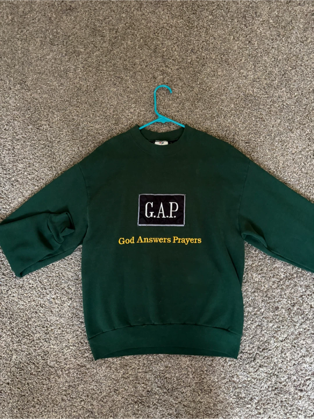 *THRIFTED Jerzees*- Green Crewneck God Answers Prayers