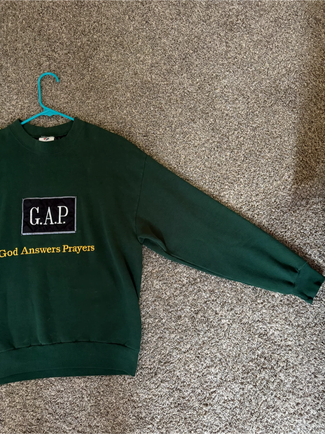 *THRIFTED Jerzees*- Green Crewneck God Answers Prayers - photo 2
