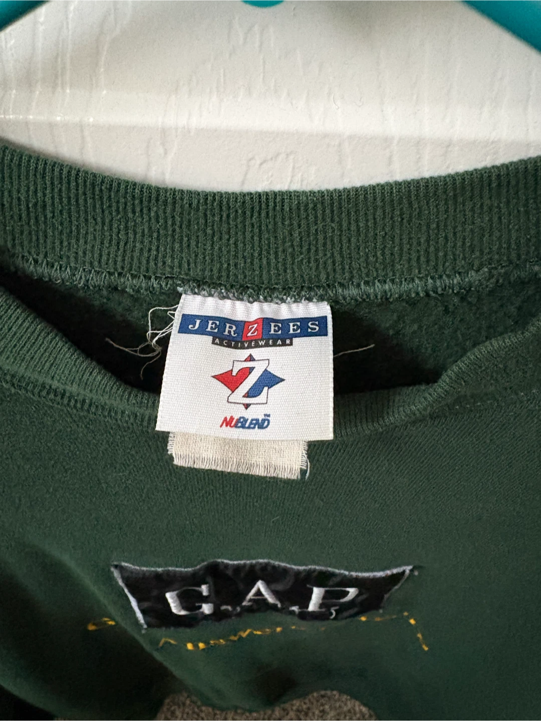 *THRIFTED Jerzees*- Green Crewneck God Answers Prayers - photo 4