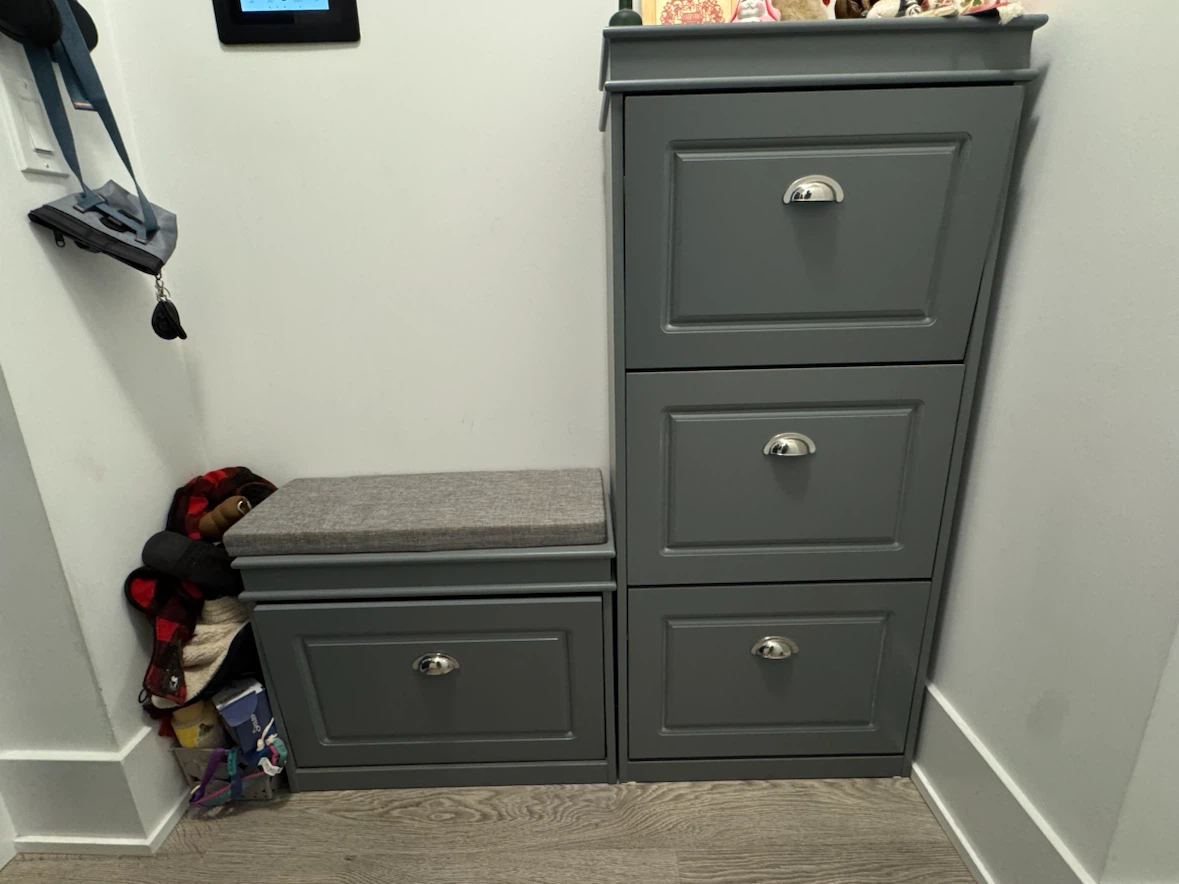 Grey Shoe Cabinet with Stool