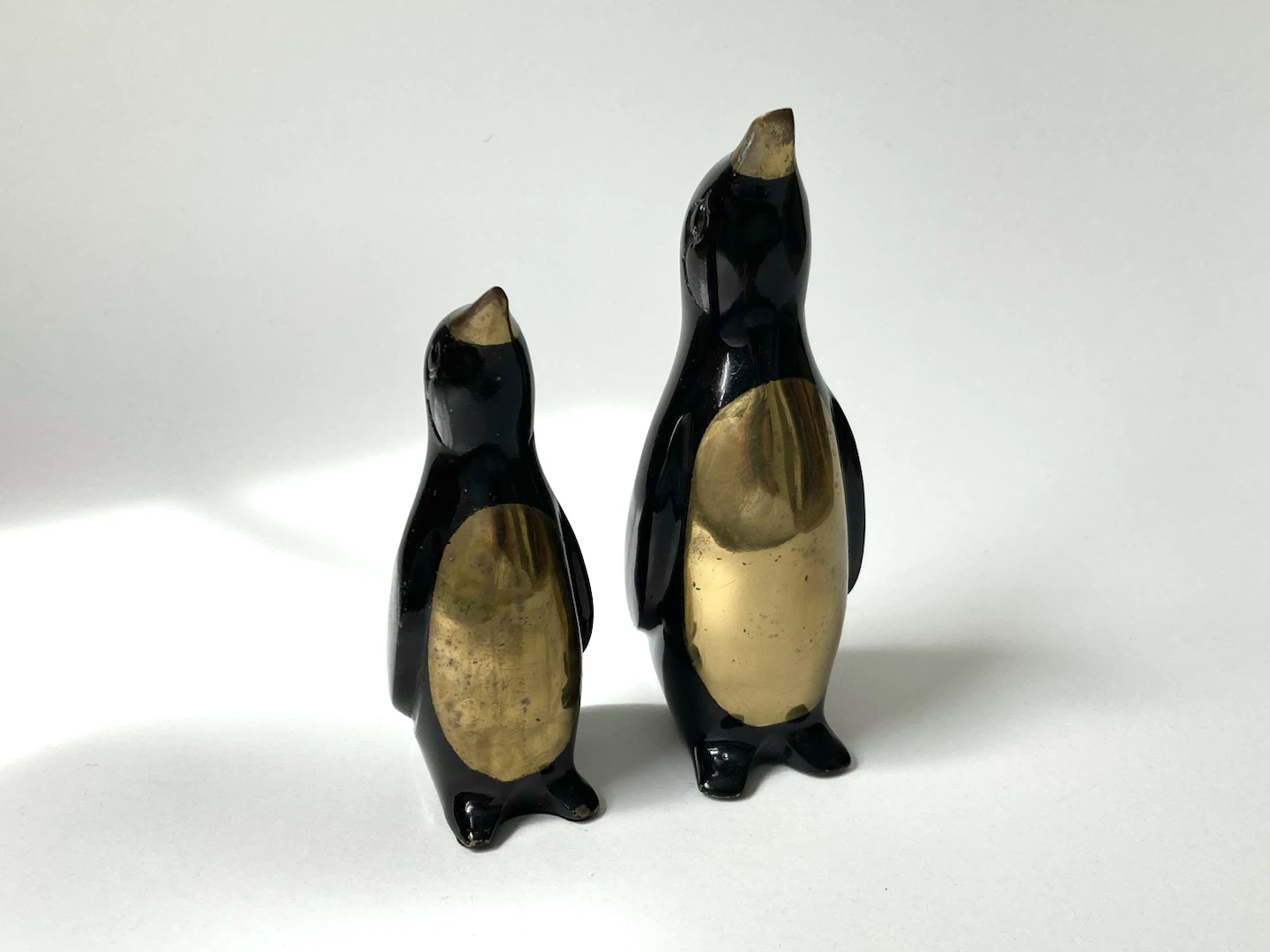 Vintage Brass & Black Enamel Penguin Figurines (Set of 2)
