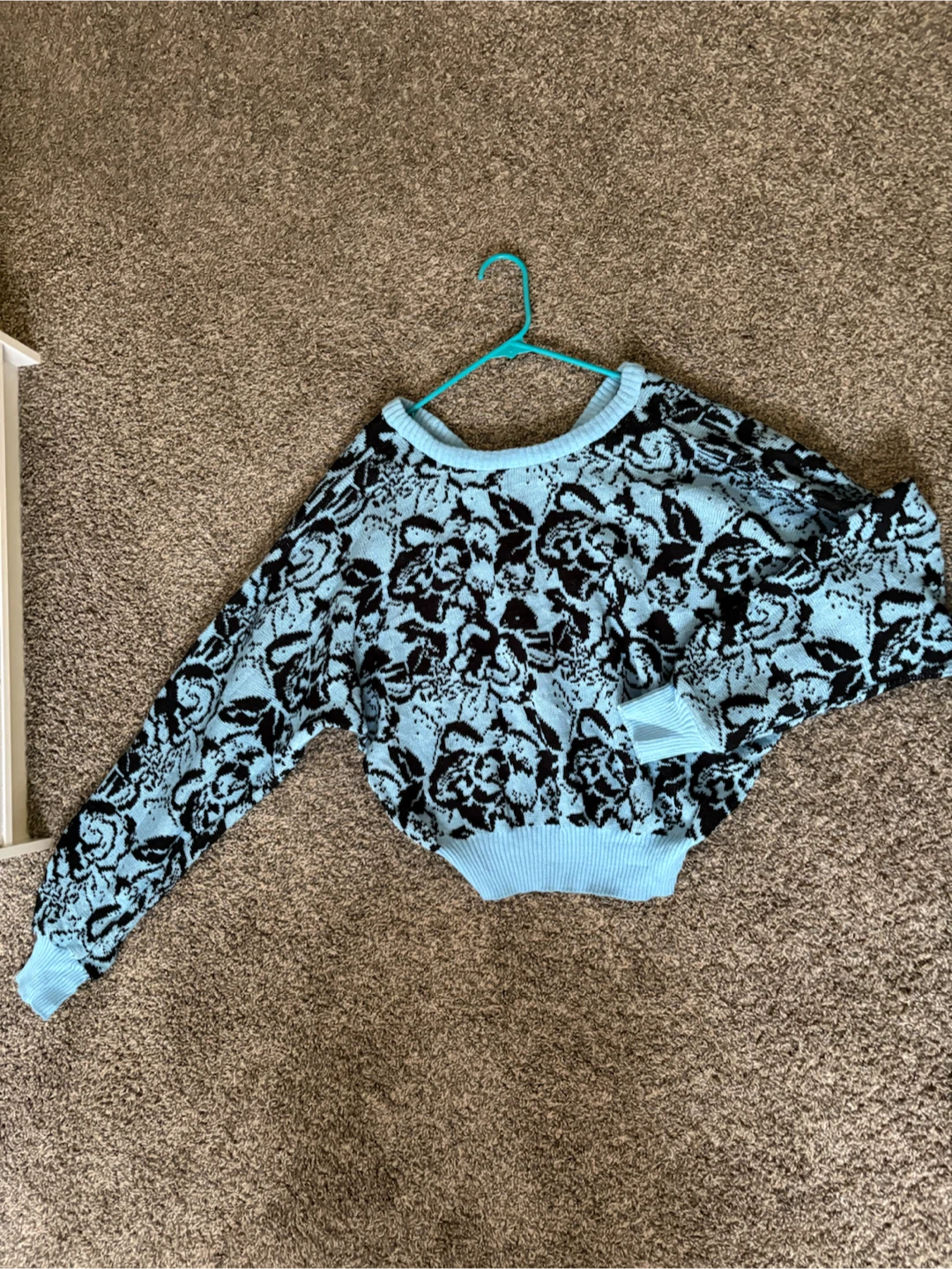 Gitano- Light Blue and Black Floral Knit Sweater