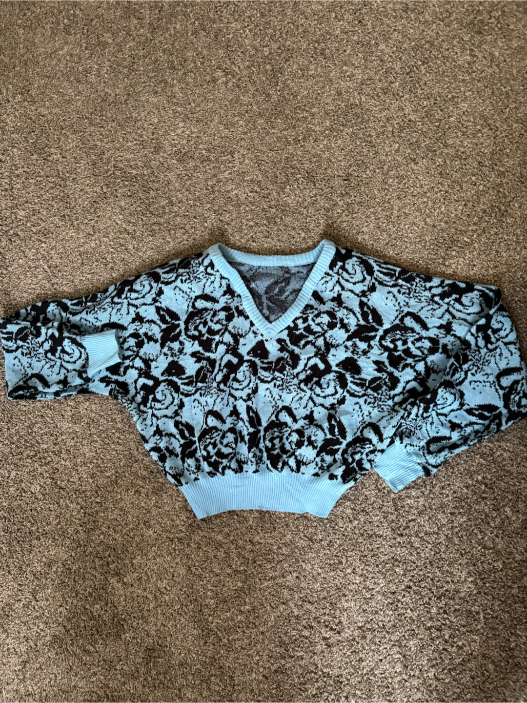 Gitano- Light Blue and Black Floral Knit Sweater - photo 2
