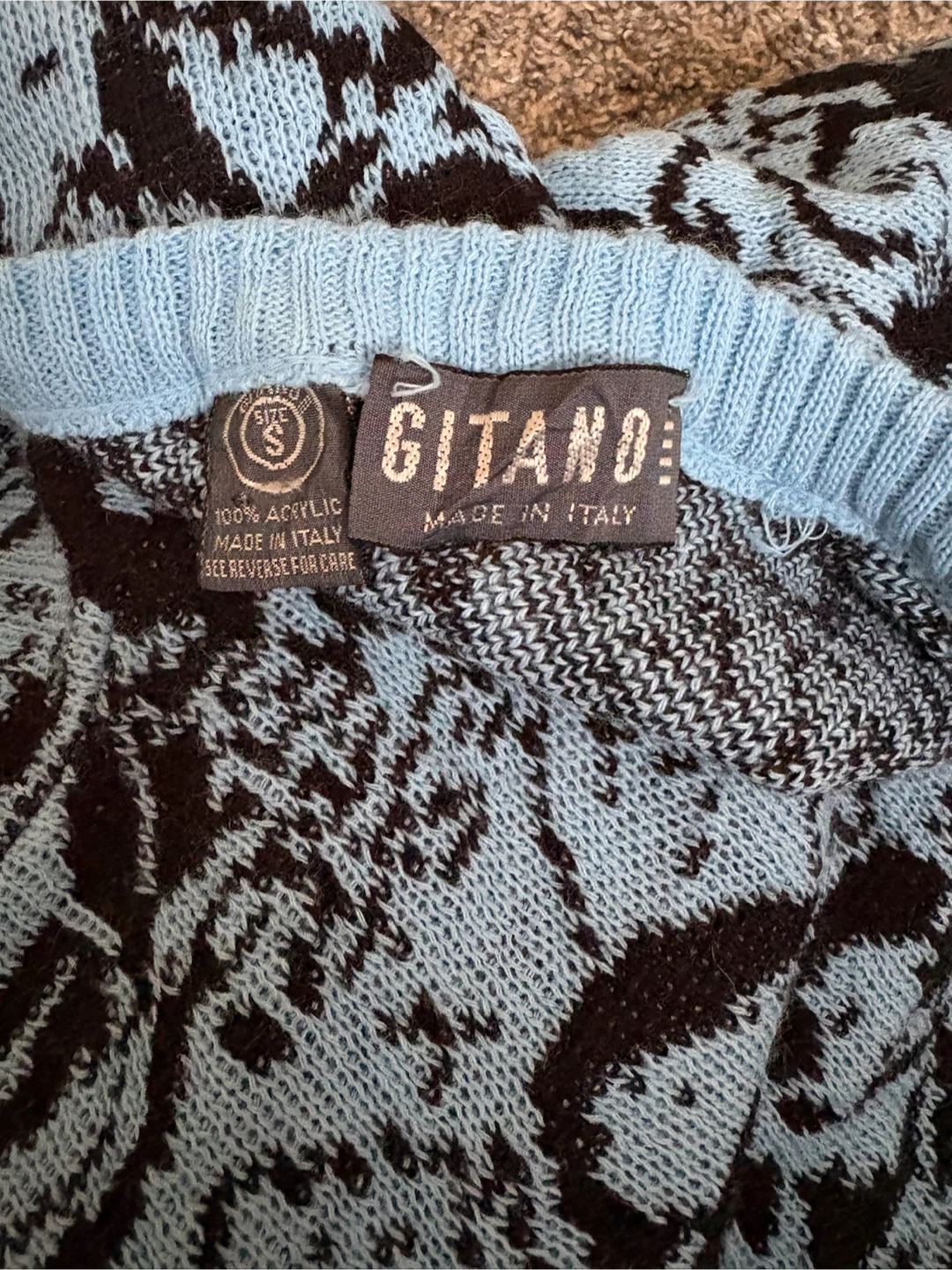 Gitano- Light Blue and Black Floral Knit Sweater - photo 3
