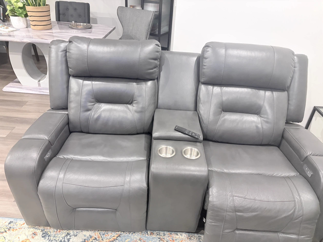 Grey Leather Power Recliner Loveseat with Console - photo 3