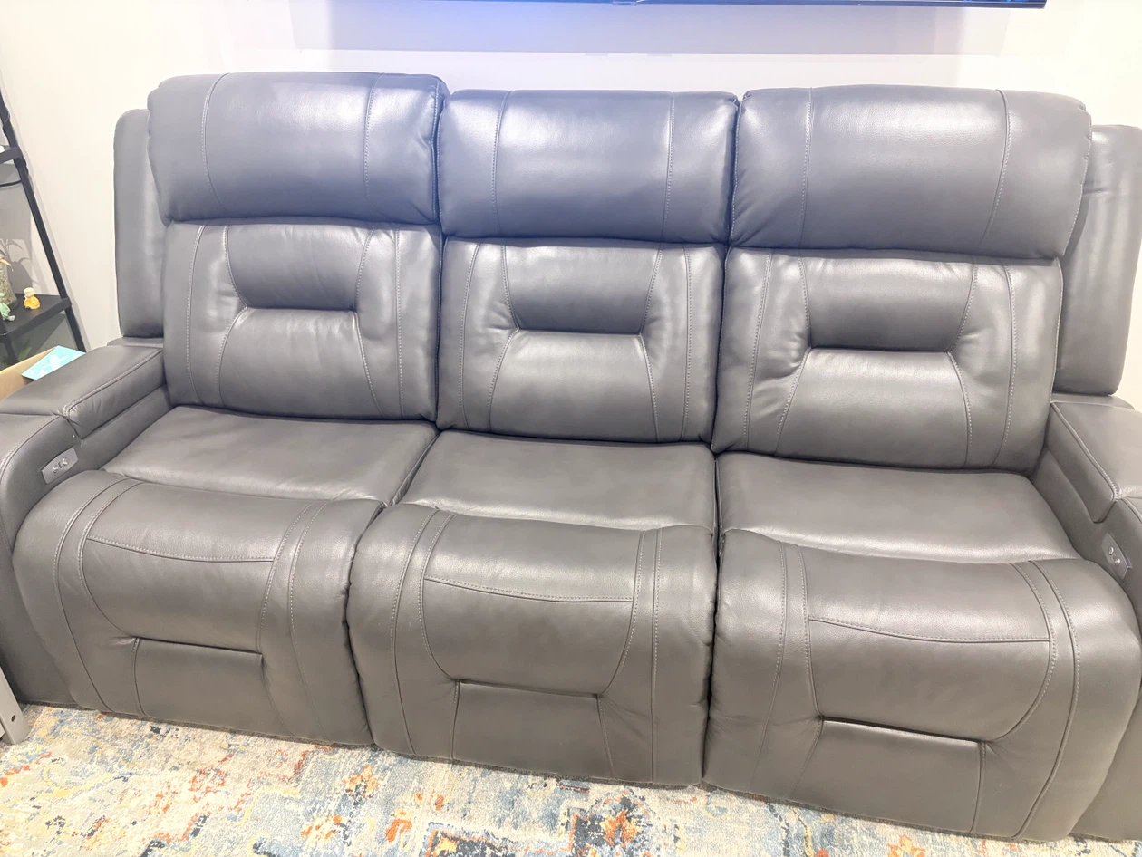 Grey Leather Power Recliner Loveseat with Console - photo 4