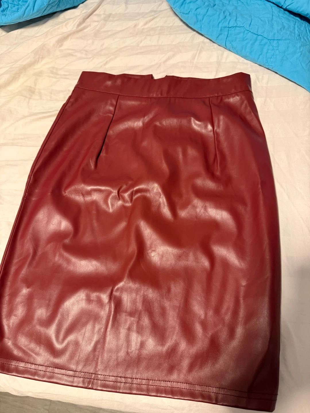 Red Faux Leather Skirt
