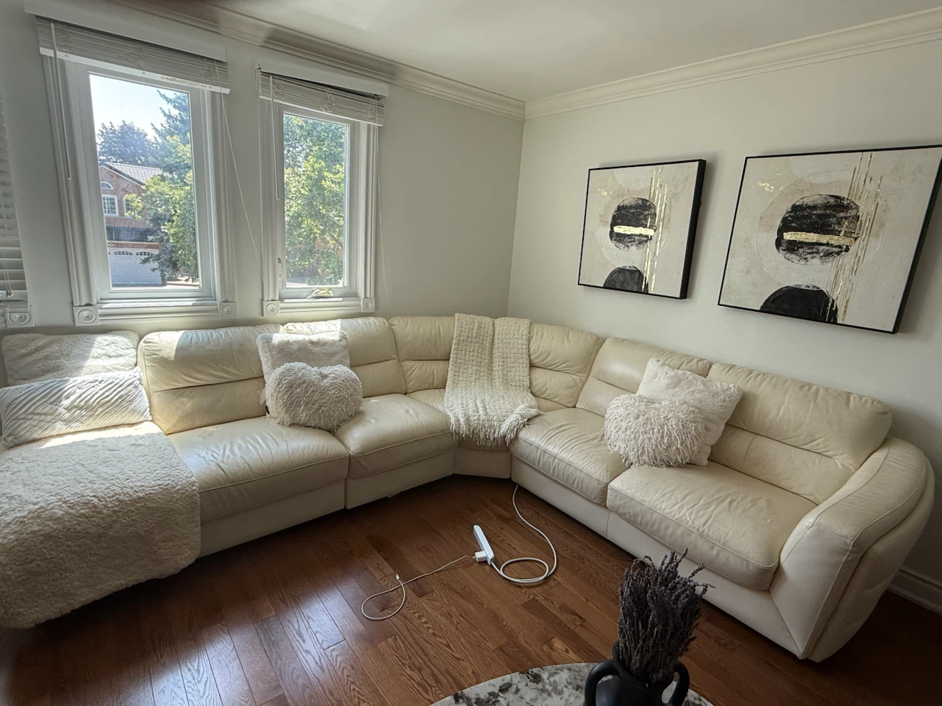 Cream Leather Sectional Sofa