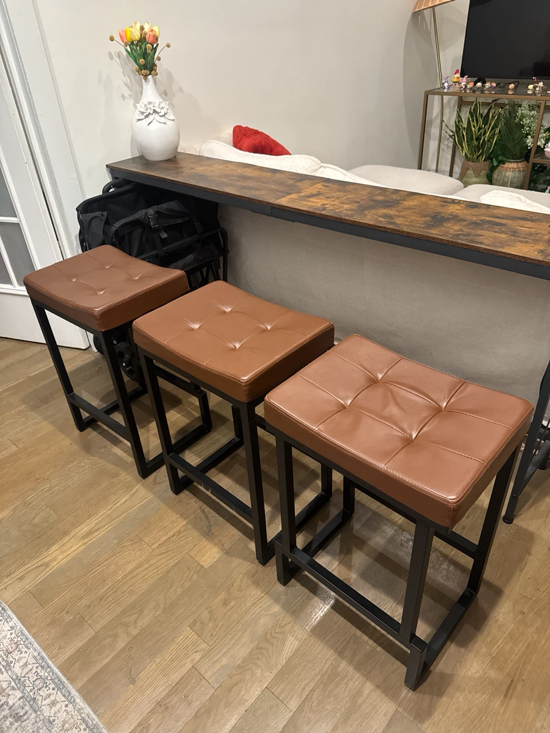 1 Brown Faux Leather Bar Stool - photo 2