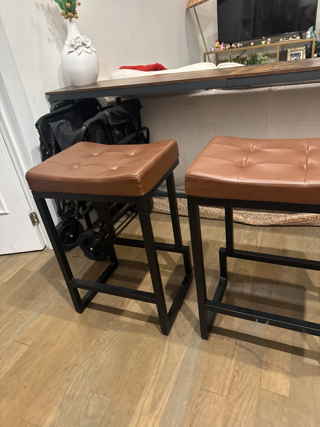1 Brown Faux Leather Bar Stool - photo 3