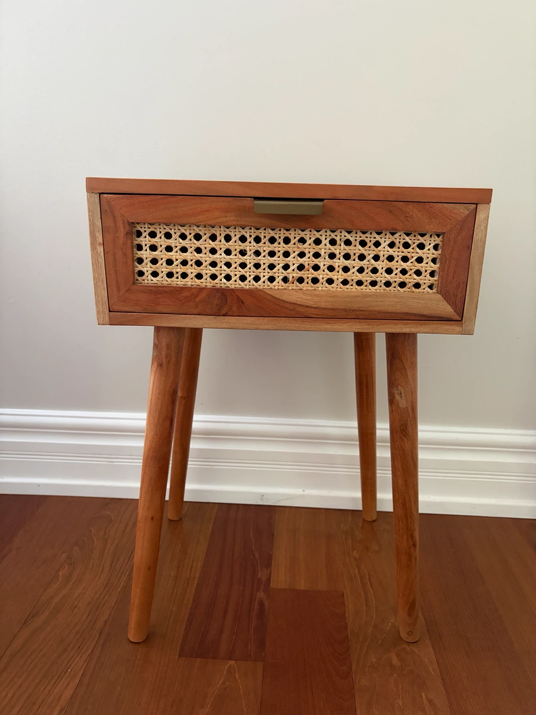 Wooden Nightstand with Rattan Drawer - photo 3