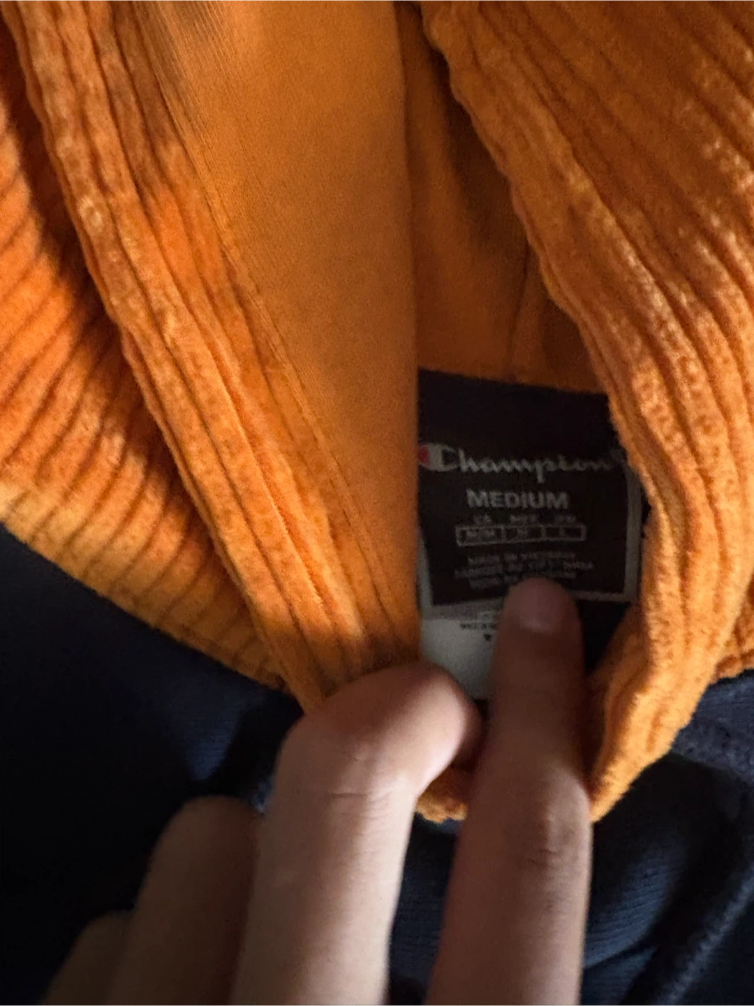 Champion Hoodie - Navy/Orange Corduroy - Medium