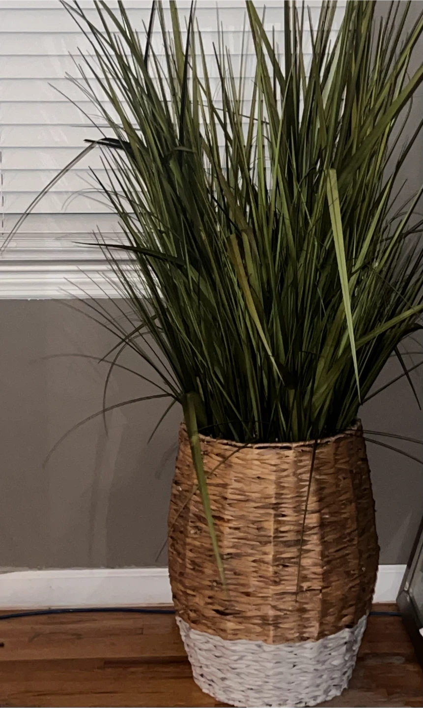 Tall Faux Grass Plant in Woven Pot