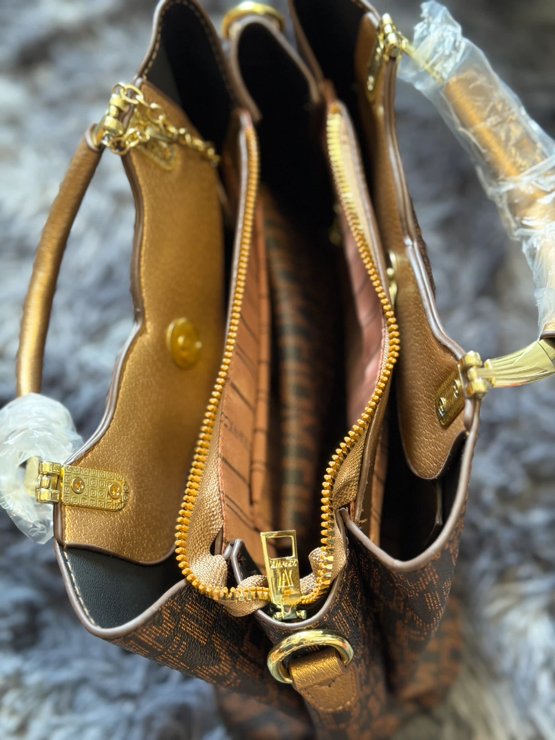 Designer Brown Monogram Tote Bag with Gold Accents - photo 3