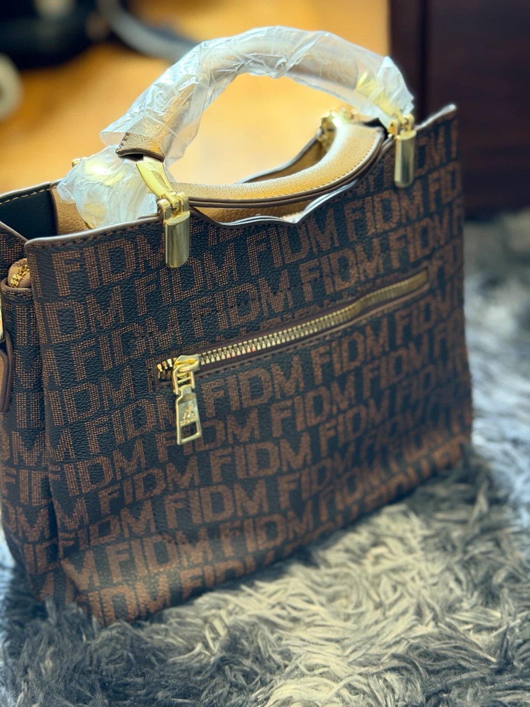 Designer Brown Monogram Tote Bag with Gold Accents - photo 5