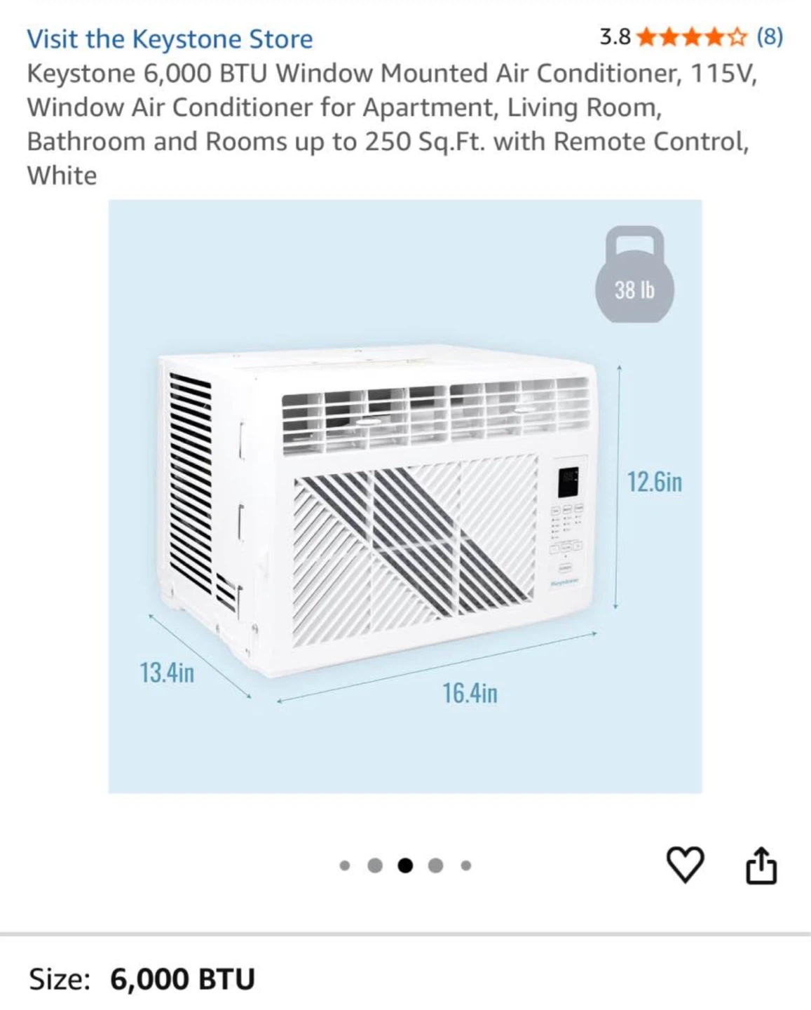 Keystone 6,000 BTU Window Mounted Air Conditioner - White - photo 2