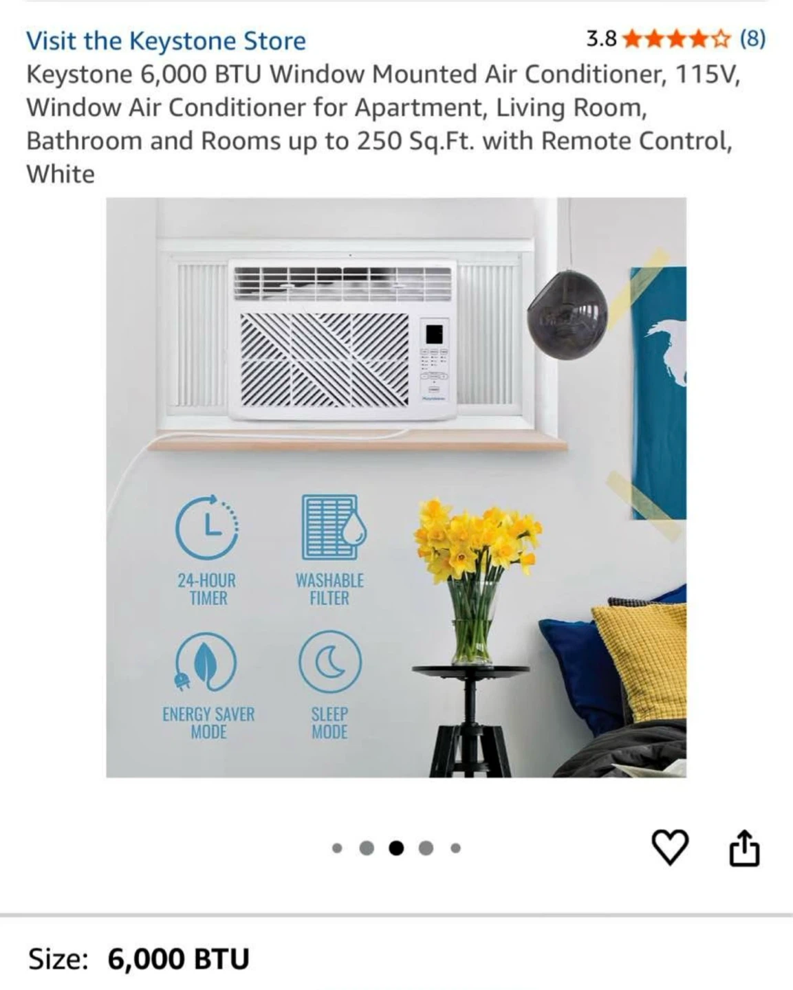 Keystone 6,000 BTU Window Mounted Air Conditioner - White - photo 3