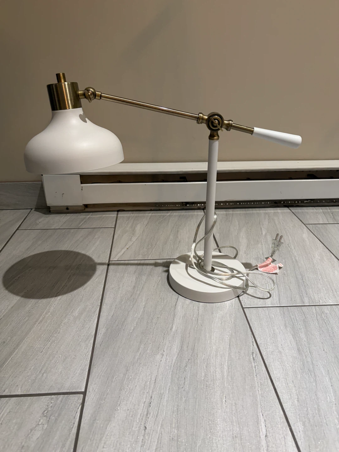 White Desk Lamp with Brass Accents