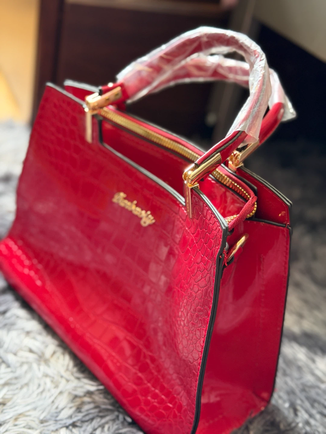 Red Croc-Embossed Handbag