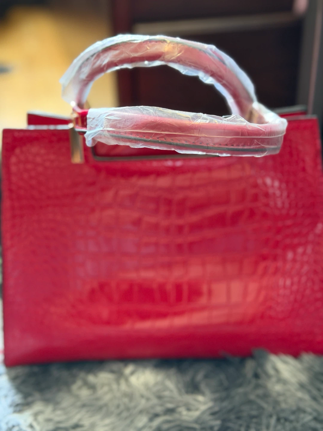 Red Croc-Embossed Handbag - photo 4