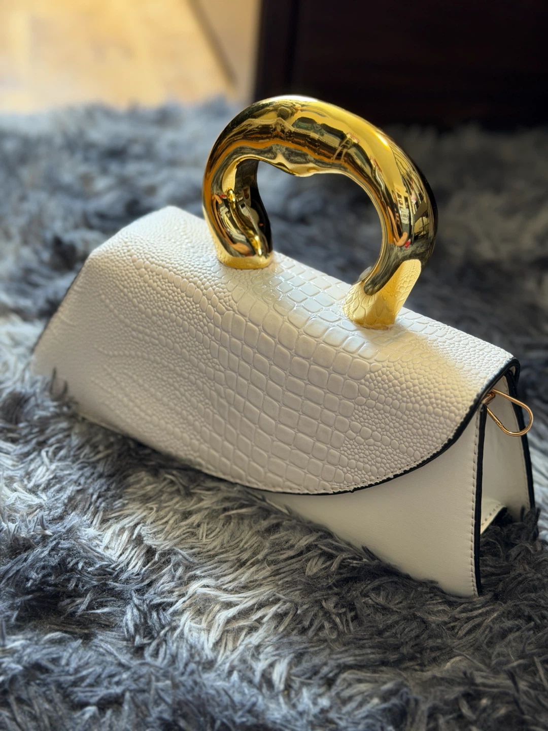 White Clutch with Gold Handle