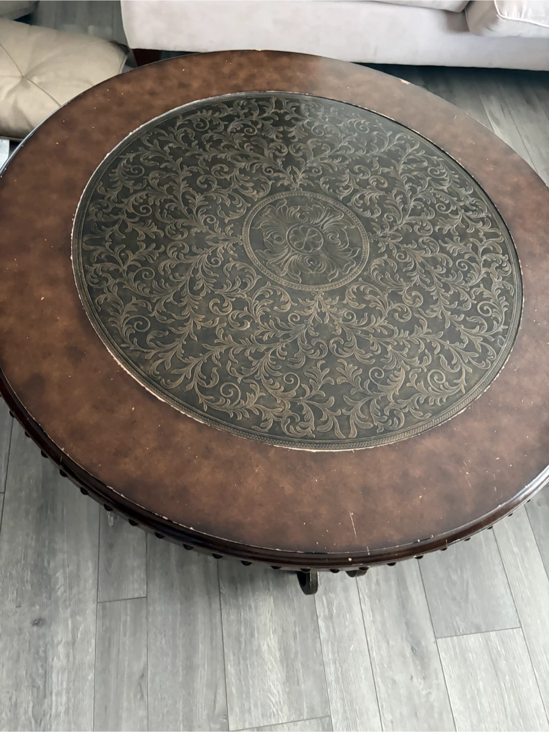 Round Coffee Table with Decorative Inlay