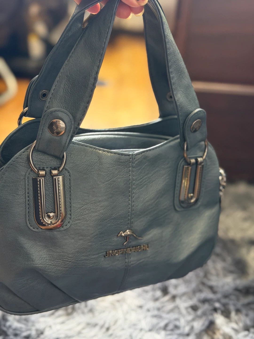 JINGPINDAISHI Blue Faux Leather Shoulder Bag