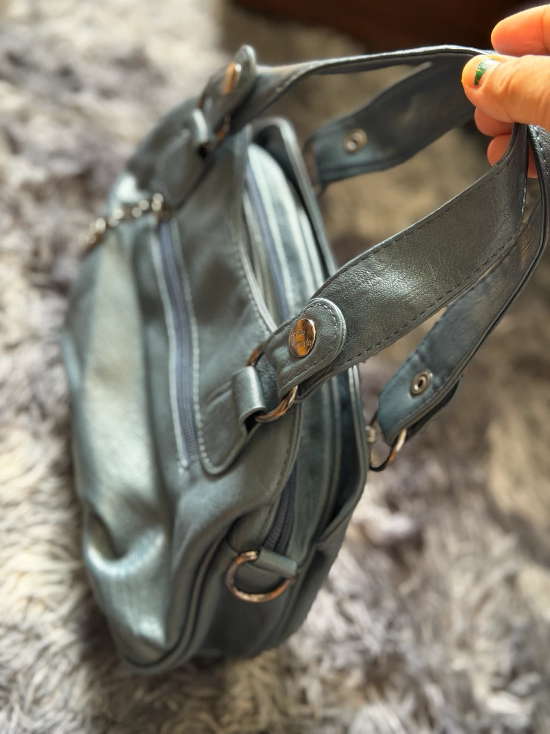 JINGPINDAISHI Blue Faux Leather Shoulder Bag - photo 2