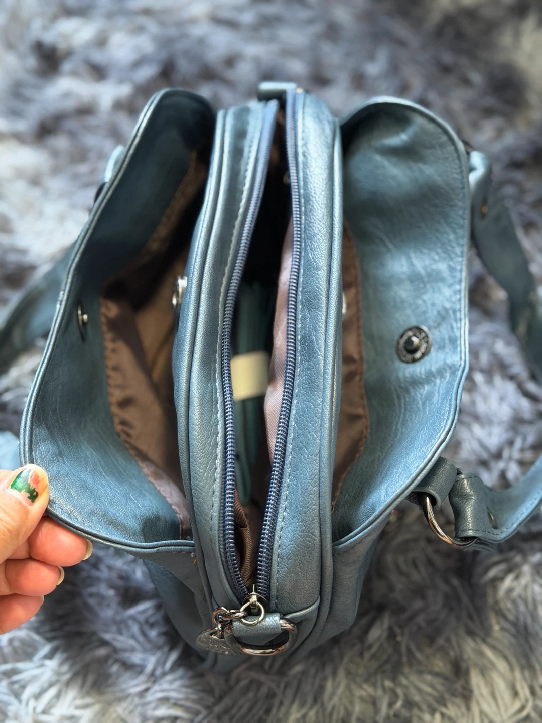 JINGPINDAISHI Blue Faux Leather Shoulder Bag - photo 3