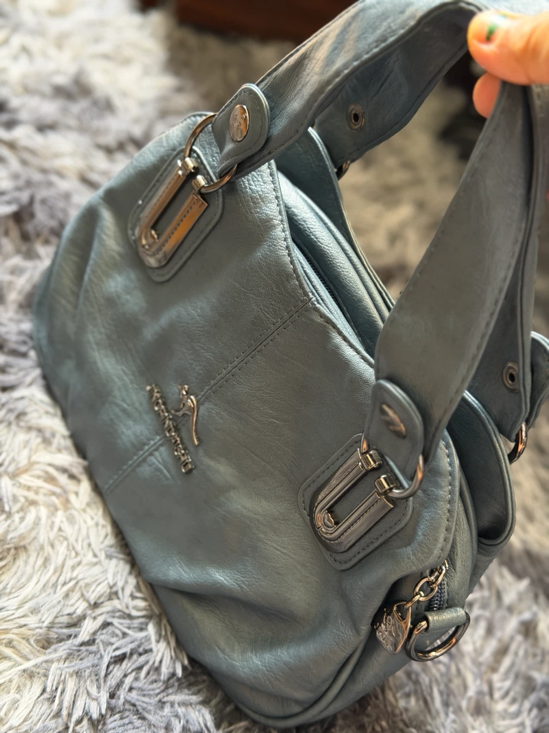 JINGPINDAISHI Blue Faux Leather Shoulder Bag - photo 5