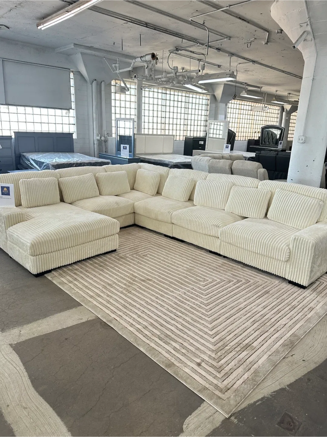 Cream Corduroy Sectional Sofa with Chaise