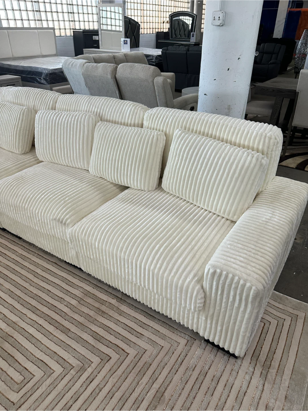 Cream Corduroy Sectional Sofa with Chaise - photo 2