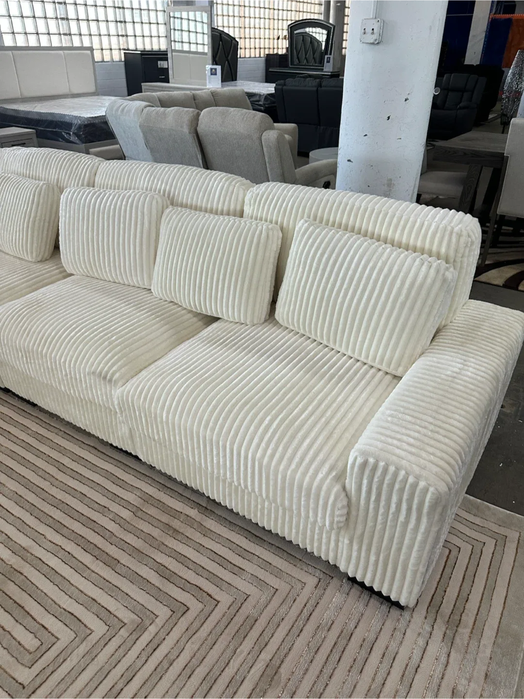Cream Corduroy Sectional Sofa with Chaise - photo 2