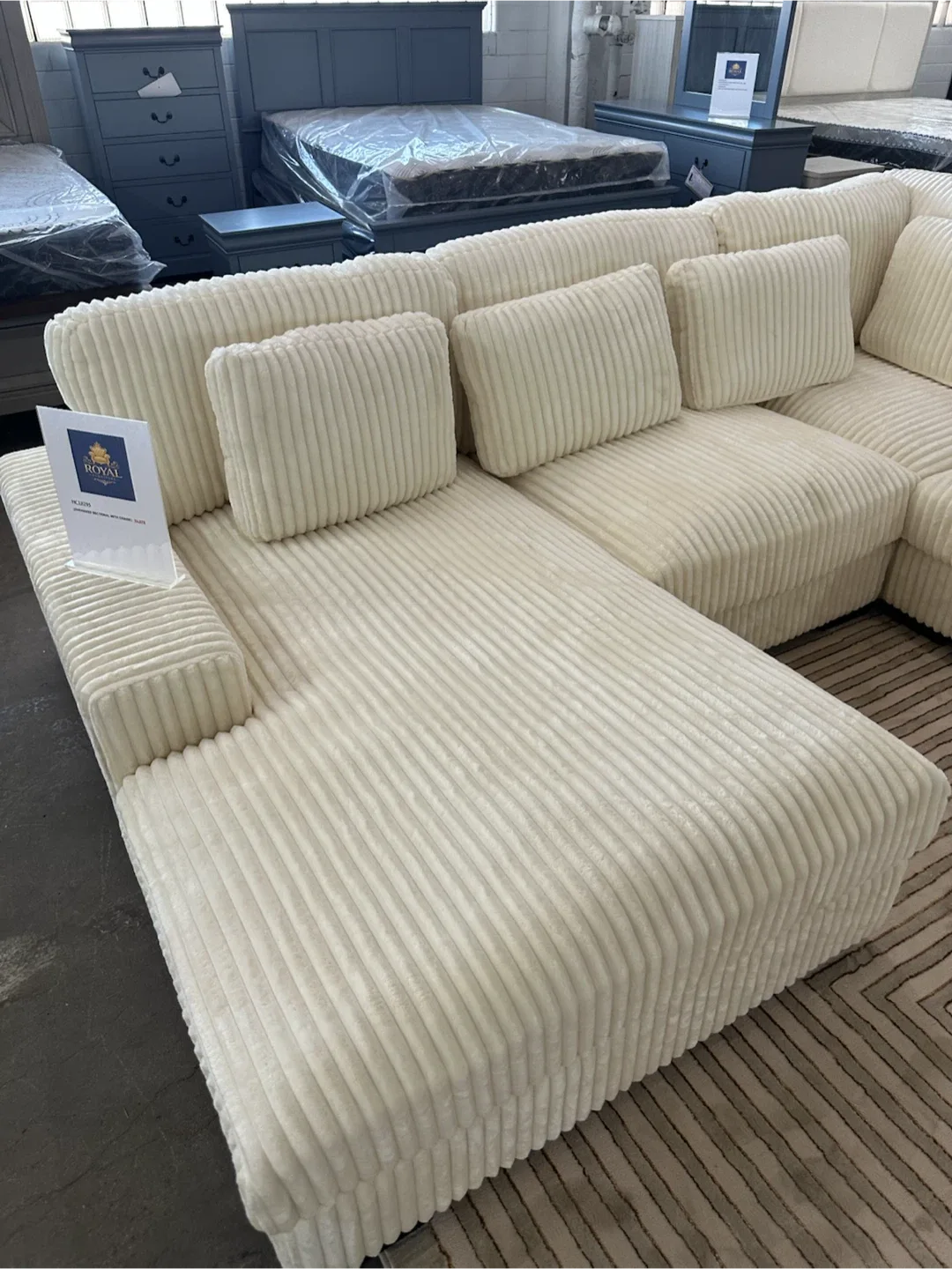 Cream Corduroy Sectional Sofa with Chaise - photo 3