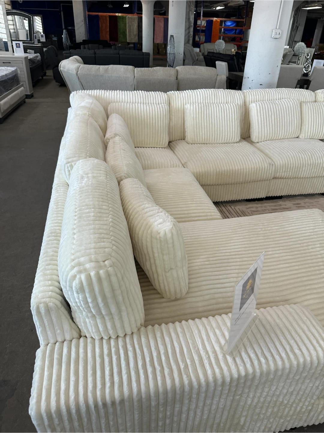 Cream Corduroy Sectional Sofa with Chaise - photo 4
