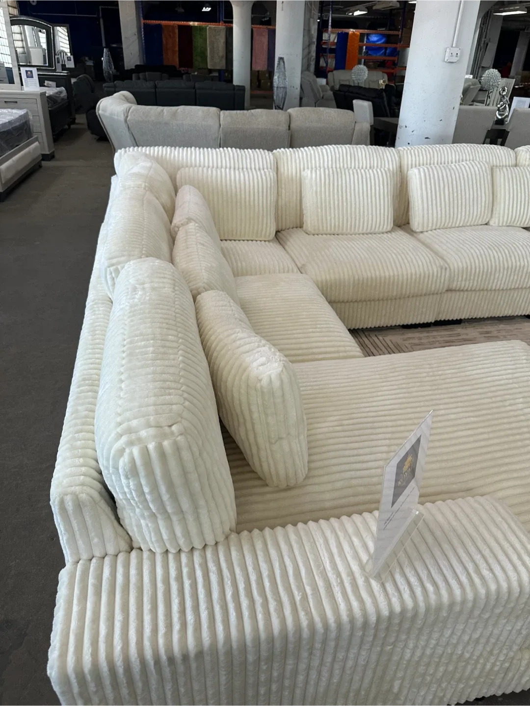 Cream Corduroy Sectional Sofa with Chaise - photo 4
