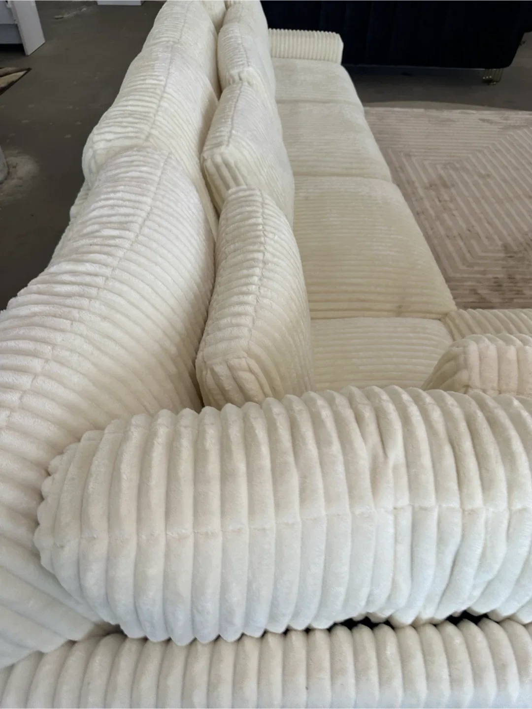 Cream Corduroy Sectional Sofa with Chaise - photo 5