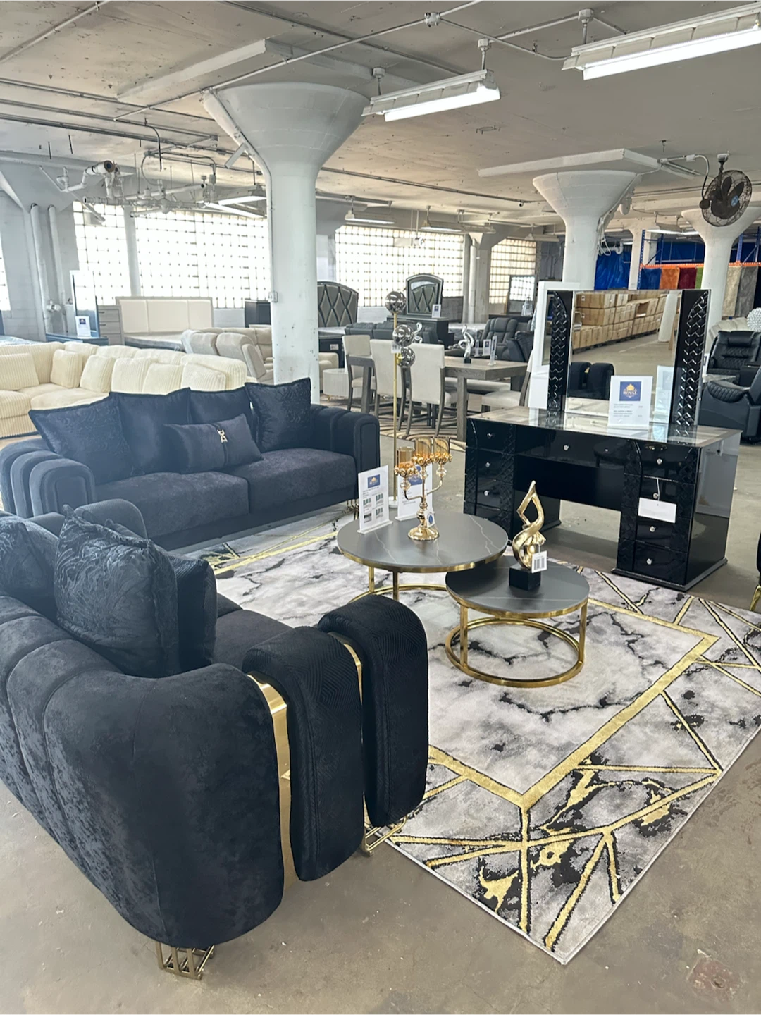 Black Velvet Sofa with Gold Accents - photo 2
