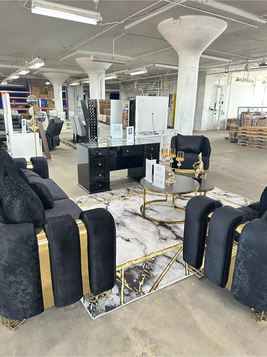 Black Velvet Sofa with Gold Accents - photo 3