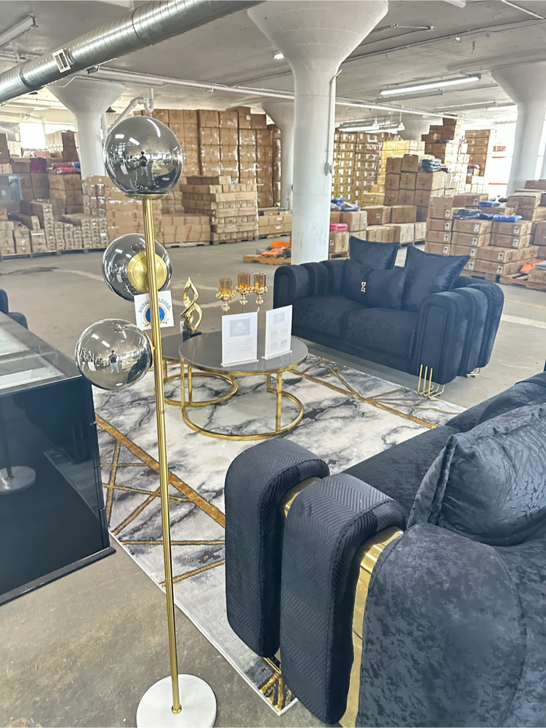 Black Velvet Sofa with Gold Accents - photo 4