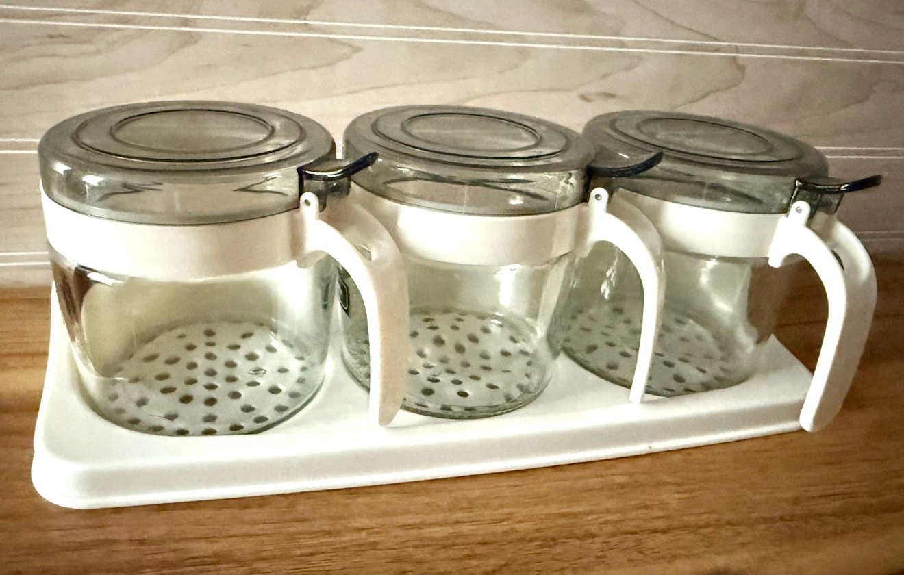 Set of 3 Glass Spice Jars with White Holders