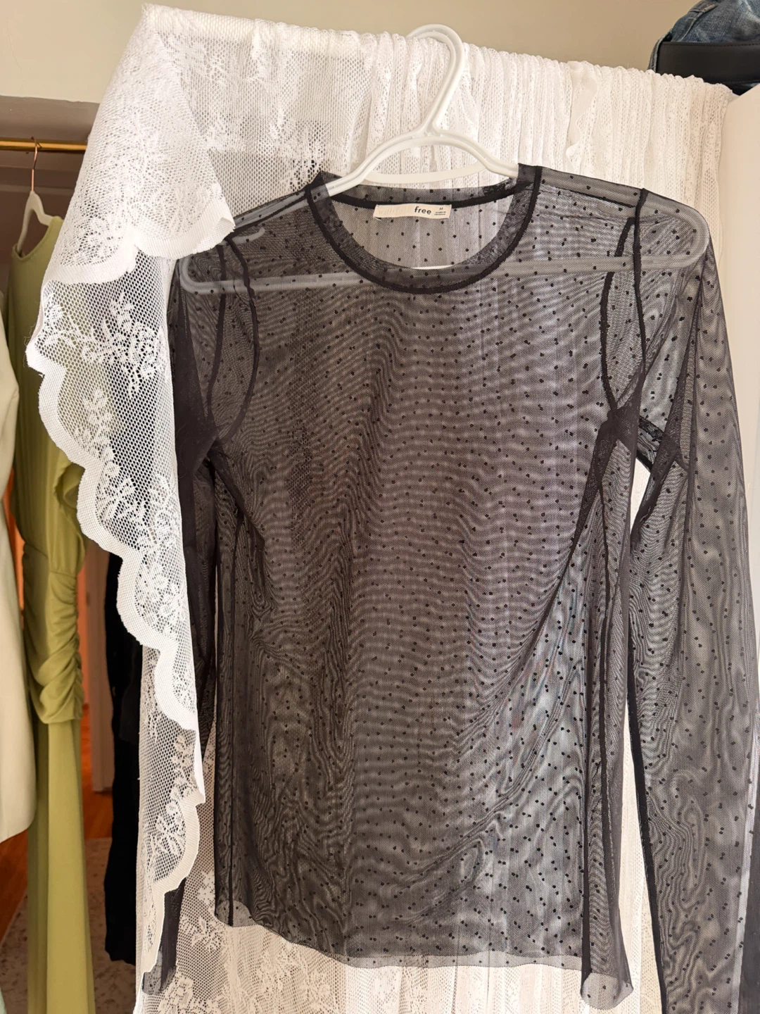 Wilfred Free Black Polka Dot Mesh Long Sleeve Top