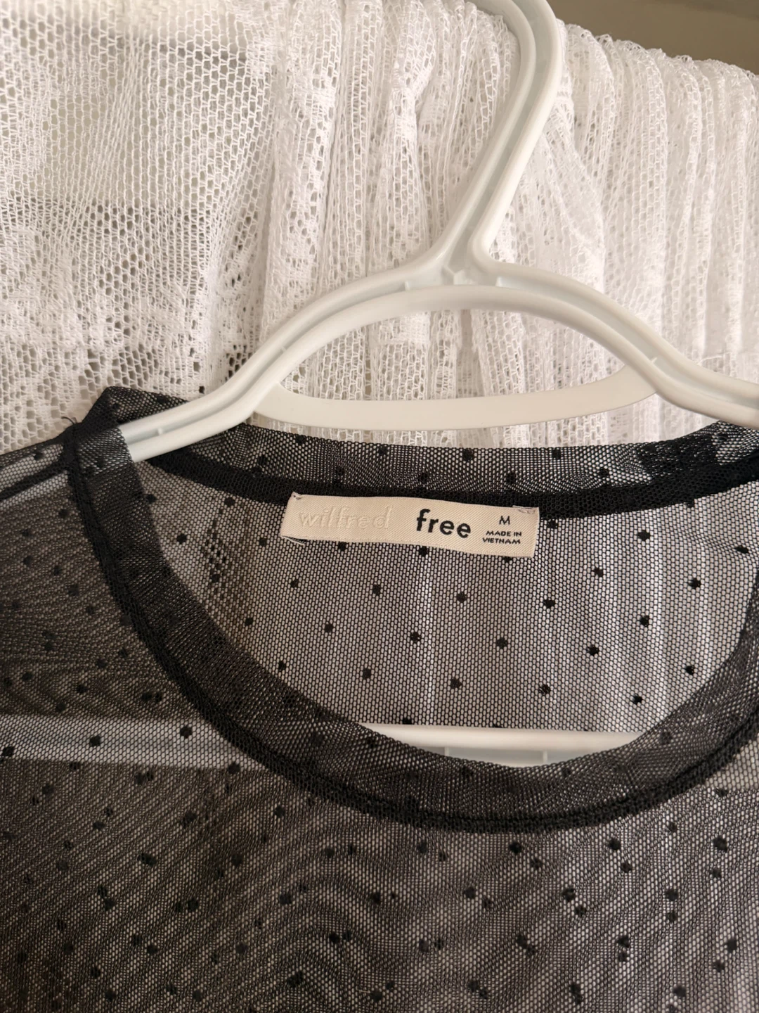Wilfred Free Black Polka Dot Mesh Long Sleeve Top - photo 2