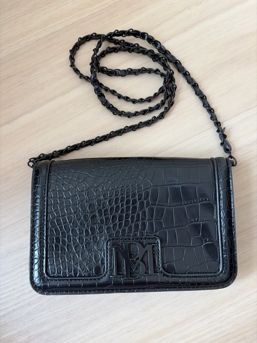 Badgley Mischka Black Croc Embossed Chain Shoulder Bag - photo 2