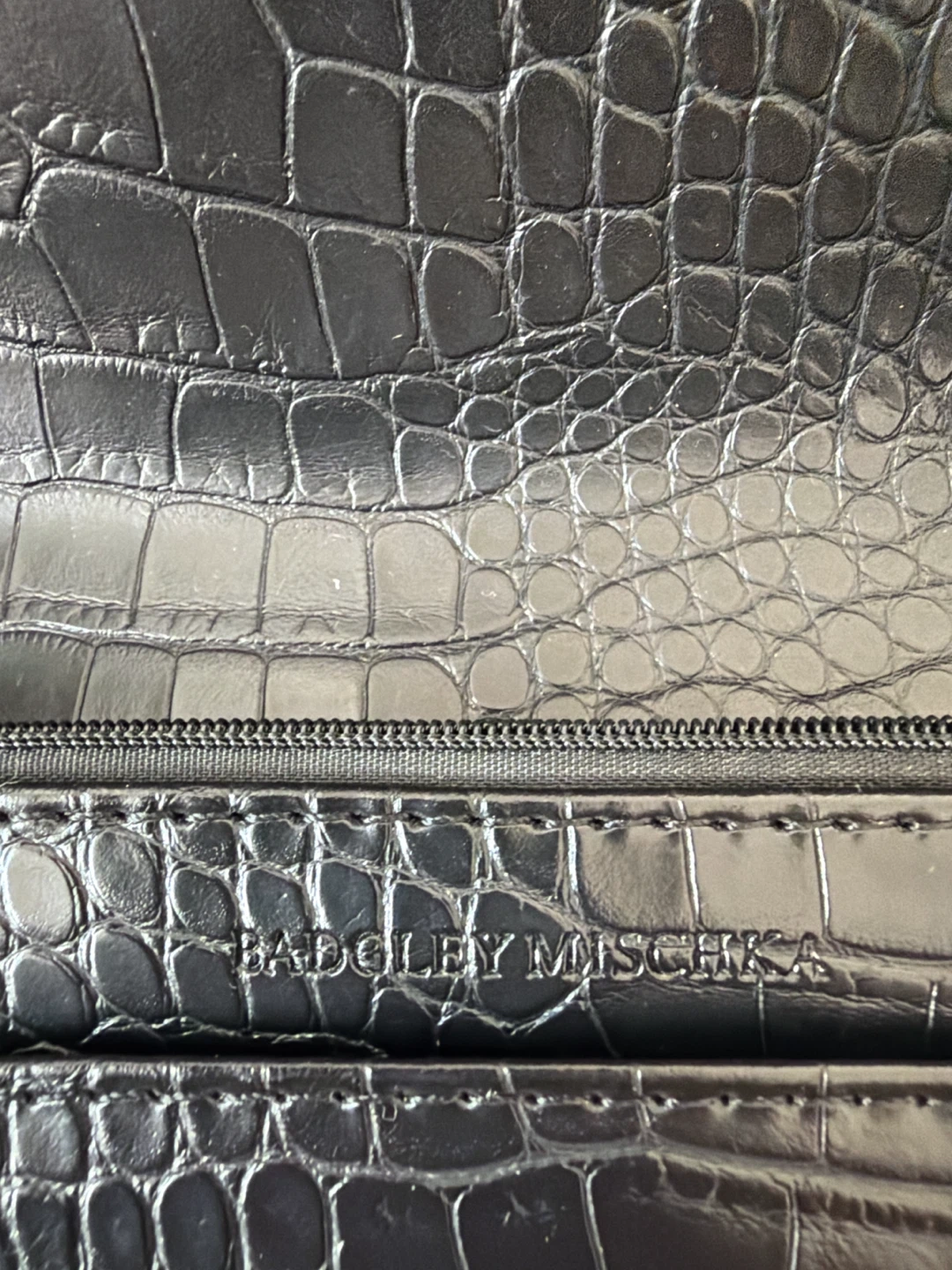 Badgley Mischka Black Croc Embossed Chain Shoulder Bag - photo 3